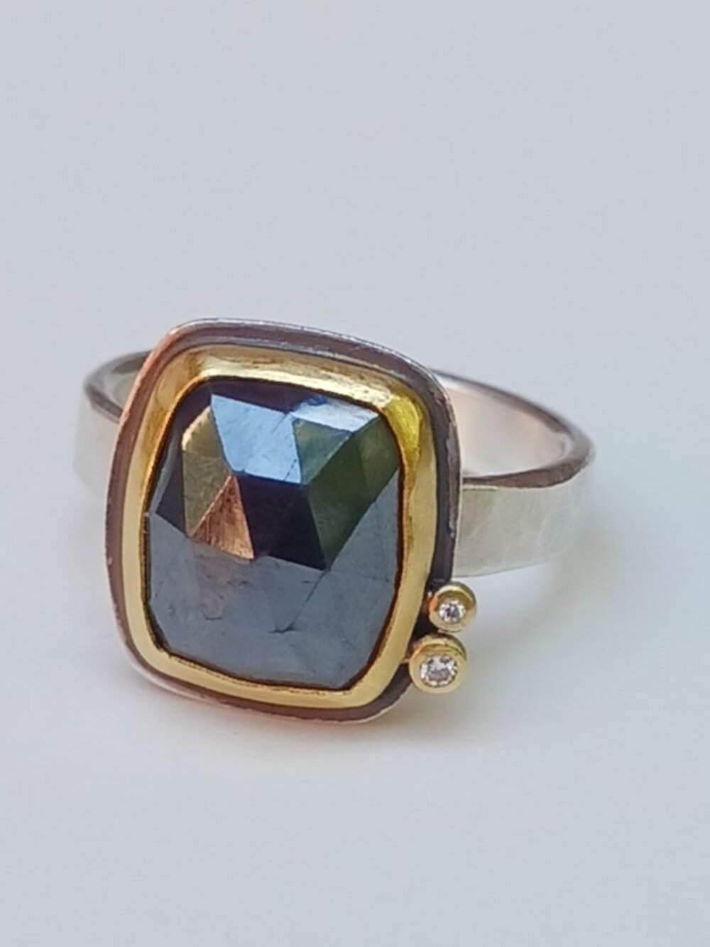 Diamond and hematite ring by Ananda Khalsa